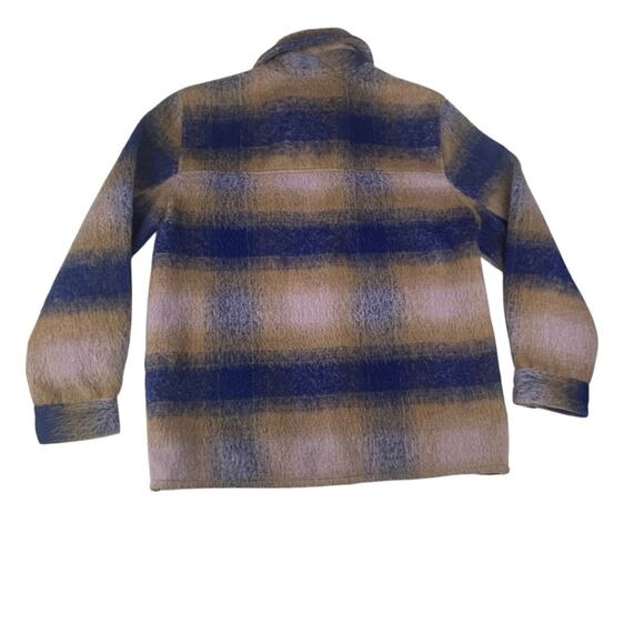 GAP women's medium lofty shirt jacket shacket blue multi purple tan plaid teddy - Picture 2 of 9